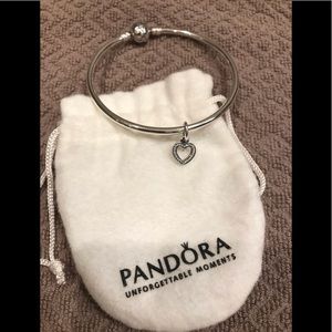 Pandora silver bangle bracelet with heart charm